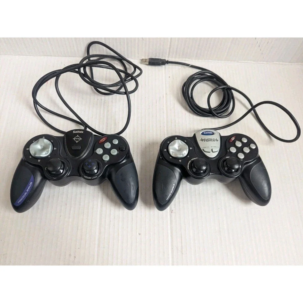 Lot Of 2 Saitek P2500 Rumble Precision Analog & P 990 Dual Analog Controller